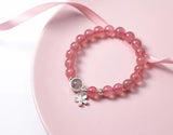 Sterling Silver Strawberry Quartz & Moonstone Bracelet with Flower Charms