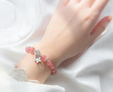 Sterling Silver Strawberry Quartz & Moonstone Bracelet with Flower Charms
