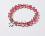 Sterling Silver Strawberry Quartz & Moonstone Bracelet with Flower Charms