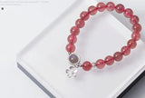 Sterling Silver Strawberry Quartz & Moonstone Bracelet with Flower Charms