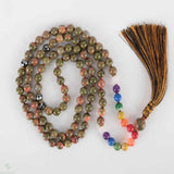 8mm 108 Natural 7 Chakras Flowers green jade knot necklace Fancy Bless Healing