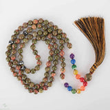 8mm 108 Natural 7 Chakras Flowers green jade knot necklace Fancy Bless Healing