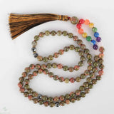 8mm 108 Natural 7 Chakras Flowers green jade knot necklace Fancy Bless Healing