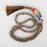 8mm 108 Natural 7 Chakras Flowers green jade knot necklace Fancy Bless Healing