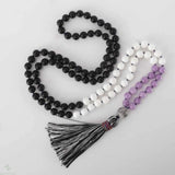 8mm 108 Agate Tridacna Purple Jade Necklace Tassel Lucky Practice Restore Cuff