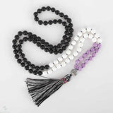 8mm 108 Agate Tridacna Purple Jade Necklace Tassel Lucky Practice Restore Cuff