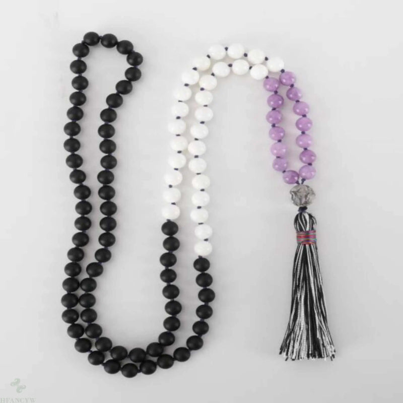8mm 108 Agate Tridacna Purple Jade Necklace Tassel Lucky Practice Restore Cuff