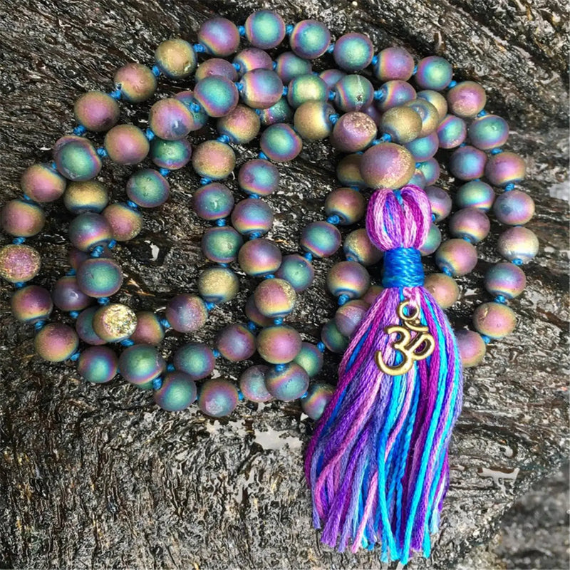 8mm Hematite 108-Bead Necklace Tibetan Prayer Spirituality Chakra Wristband