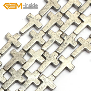 10mm Gray Pyrite Cross Shape Loose Beads 15 Inches