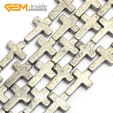 10mm Gray Pyrite Cross Shape Loose Beads 15 Inches
