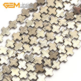 10mm Gray Pyrite Cross Shape Loose Beads 15 Inches