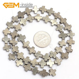 10mm Gray Pyrite Cross Shape Loose Beads 15 Inches