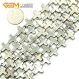 10mm Gray Pyrite Cross Shape Loose Beads 15 Inches