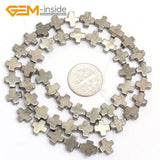 10mm Gray Pyrite Cross Shape Loose Beads 15 Inches