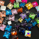 Square Glass Stone 4 Hole Metal Claw Sew on Rhinestone
