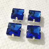 Square Glass Stone 4 Hole Metal Claw Sew on Rhinestone