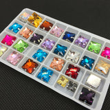 Square Glass Stone 4 Hole Metal Claw Sew on Rhinestone