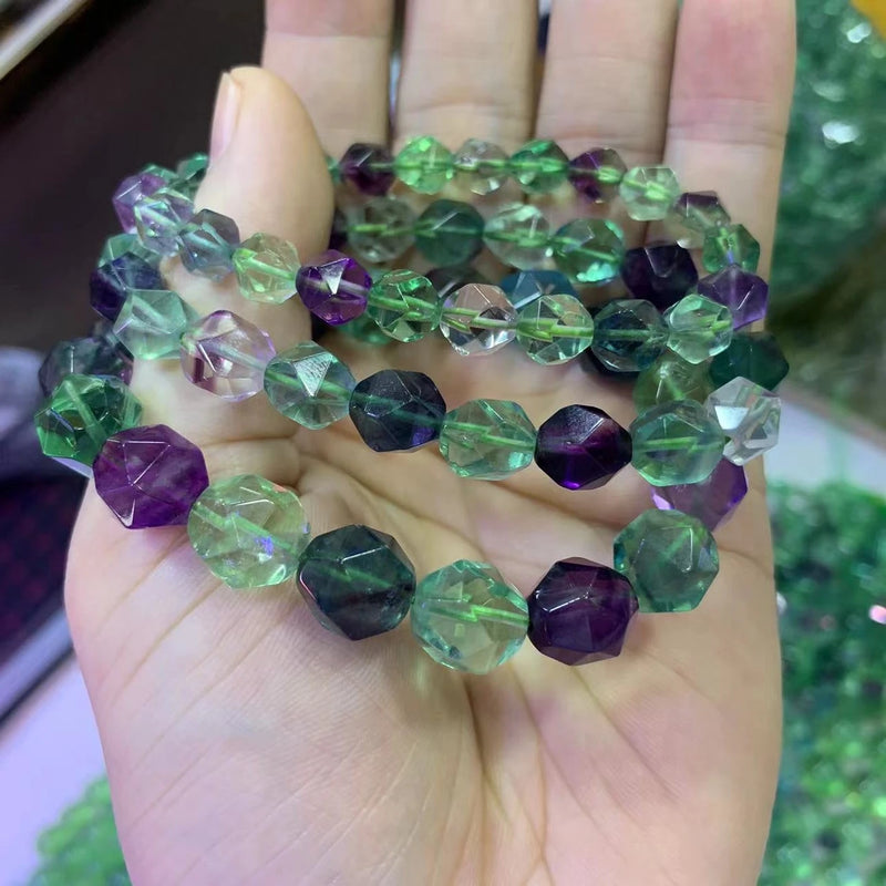Faceted Natural Fluorite Stone Beads Bracelet - DIY Jewelry Bracelets For Woman