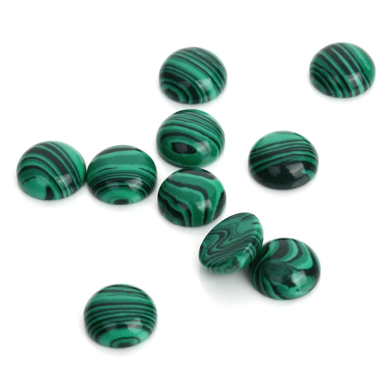Malachite Round Natural Stone Flat Base for Jewelry Making