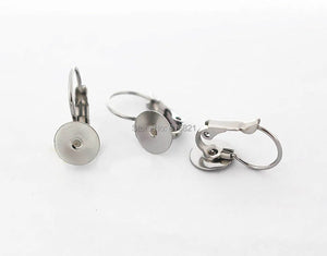 Stainless Steel Ear Clip Wire Hook Earrings Settings with Glue Pad Bezel