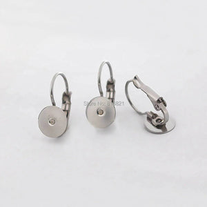 Stainless Steel Ear Clip Wire Hook Earrings Settings with Glue Pad Bezel