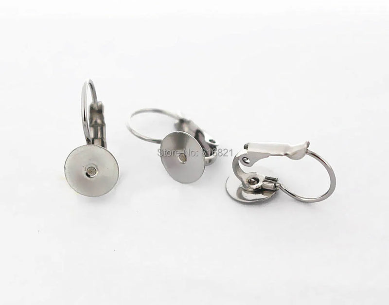 Stainless Steel Ear Clip Wire Hook Earrings Settings with Glue Pad Bezel
