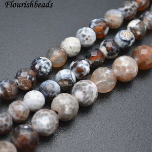 8mm 10mm Faceted Coffee Fire Agate Stone Round Loose Beads