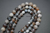 8mm 10mm Faceted Coffee Fire Agate Stone Round Loose Beads