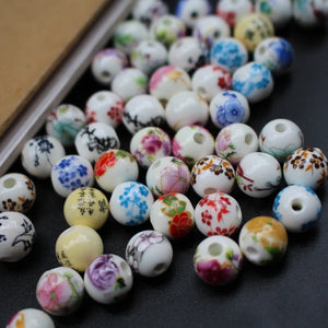 8mm 10mm Mixed Round Ceramic Beads Flowers for Craft DIY Charms