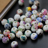 8mm 10mm Mixed Round Ceramic Beads Flowers for Craft DIY Charms