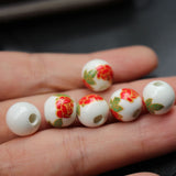 8mm 10mm Mixed Round Ceramic Beads Flowers for Craft DIY Charms