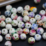 8mm 10mm Mixed Round Ceramic Beads Flowers for Craft DIY Charms