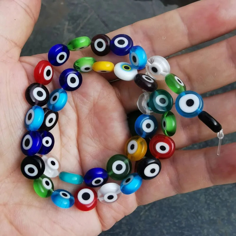 8mm 10mm Multicolor Round Flat Evil Eye Beads Lampwork Glass for DIY Jewelry