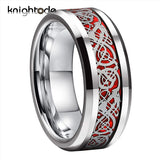 8mm Tungsten Dragon Red Carbon Fiber Ring for Men Women Wedding Band