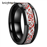 8mm Tungsten Dragon Red Carbon Fiber Ring for Men Women Wedding Band