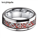 8mm Tungsten Dragon Red Carbon Fiber Ring for Men Women Wedding Band