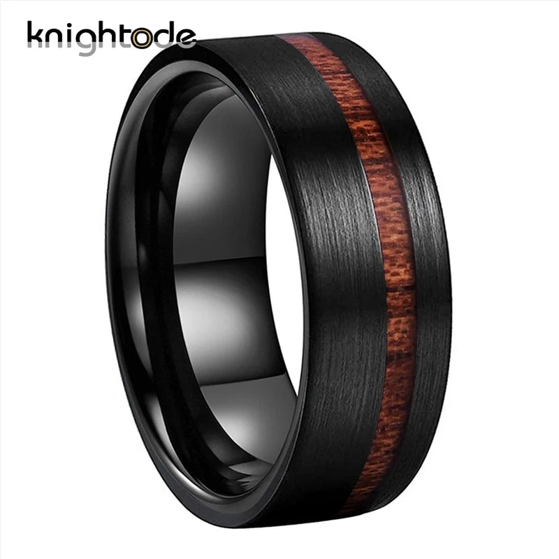 8mm Tungsten Carbide Wedding Band Wood Inlay Engagement Ring