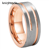 8mm 2 Groove Tungsten Carbide Wedding Band Flat Brushed Finish