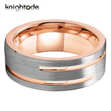 8mm 2 Groove Tungsten Carbide Wedding Band Flat Brushed Finish