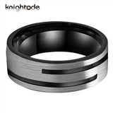8mm 2 Groove Tungsten Carbide Wedding Band Flat Brushed Finish