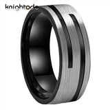 8mm 2 Groove Tungsten Carbide Wedding Band Flat Brushed Finish