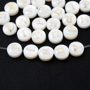 8mm Alphabet Shell Bead Round Natural Mother of Pearl for Jewelry Making