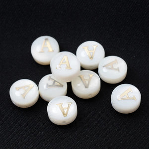 8mm Alphabet Shell Bead Round Natural Mother of Pearl for Jewelry Making