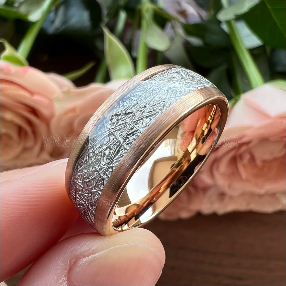 8mm Tri-Color Meteorite Inlay Tungsten Carbide Ring