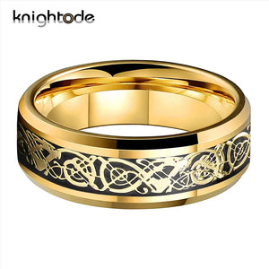 Tungsten Carbide Anniversary Ring Dragon Carbon Fiber Inlay Wedding Band