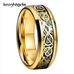 Tungsten Carbide Anniversary Ring Dragon Carbon Fiber Inlay Wedding Band