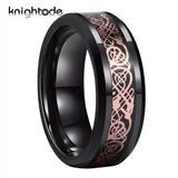 8mm Tungsten Carbide Rings Rose Dragon/Black Carbon Fiber Inlay Wedding Band