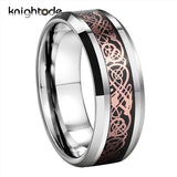 8mm Tungsten Carbide Rings Rose Dragon/Black Carbon Fiber Inlay Wedding Band