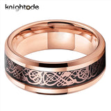 8mm Tungsten Carbide Rings Rose Dragon/Black Carbon Fiber Inlay Wedding Band