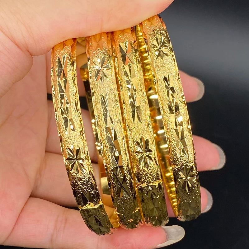 8mm 4pcs 24k Dubai Bangles for Women Indian Jewelry Middle East African Bracelet